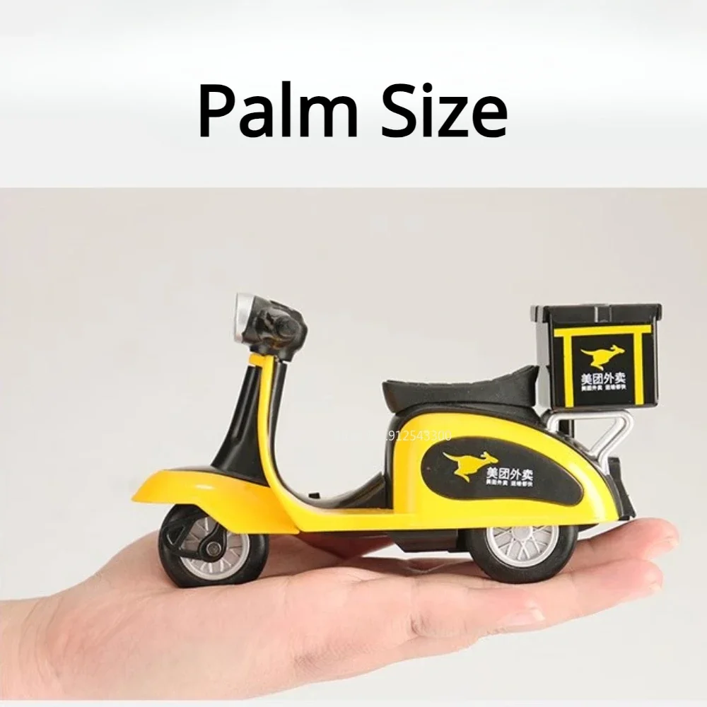 1:32 Scale Three Wheeled Motorcycle Alloy Car Model Toy Pull Back Sound Food Delivery Vehicles Models Collection Kids Gifts