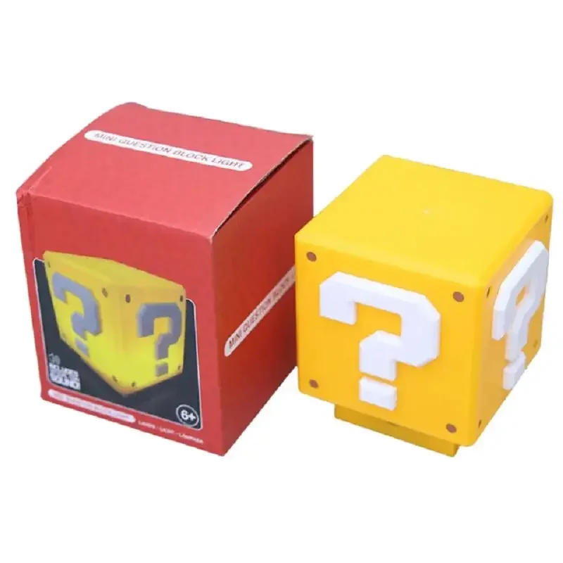 HOT 10cm Super Mario Bros Figure LED Question Mark Brick Night Light USB Charging Anime Desk Lamp Statue Decorative Kids Gifts