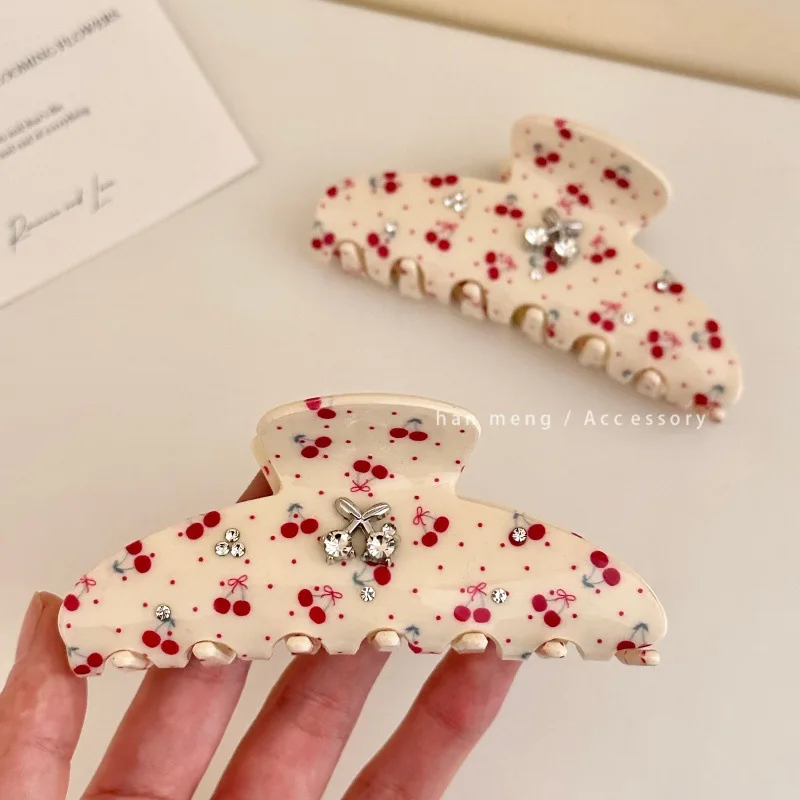 New Beautiful Retro Korean Updo Shark Clip Headwear Floral Cherry Scratch-off Clip Accessori Per Capelli Trendy Hair Accessories