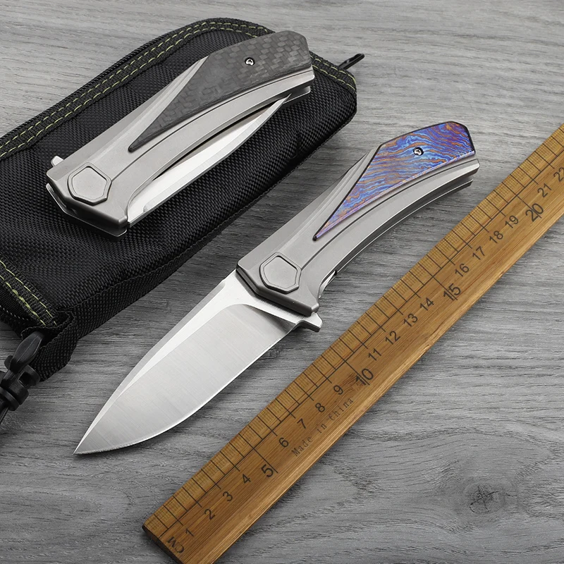 

M390 steel sheet titanium alloy handle folding knife, outdoor hunting self-defense camping hiking survival portable tool knife