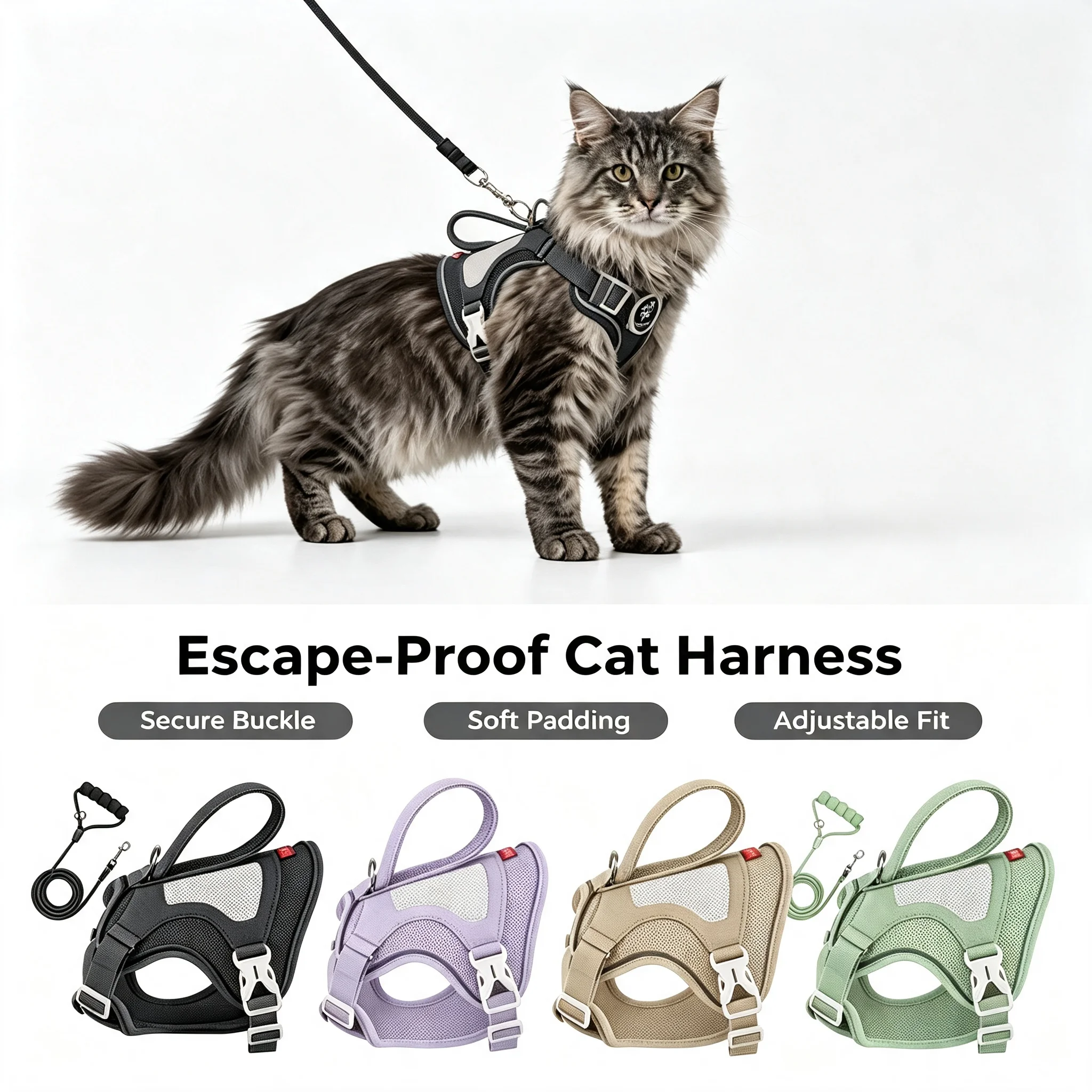 No Pull Dog Harness - Tactical Cat Harness with 1.6m Leash,