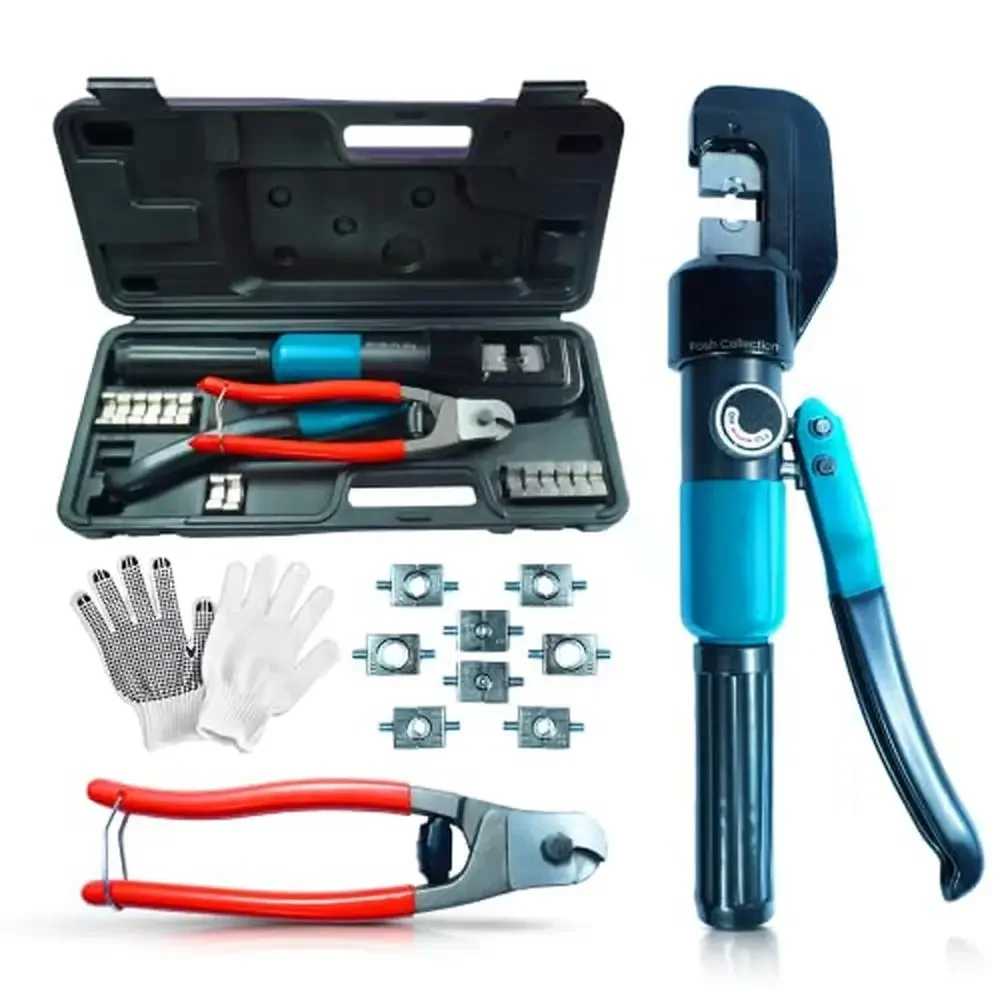 

8T Hydraulic Crimping Tool Set 9 Dies Cable Cutter Kit Gloves Efficient Connection Solution