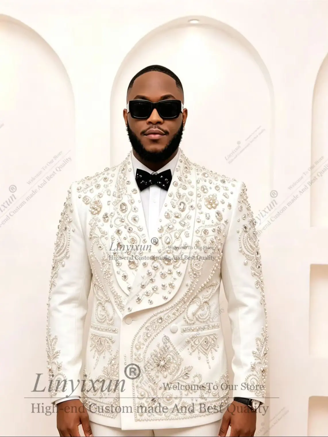 Luxury Diamond Beaded Suits Men 2 Piece Suitable for groom Wedding Tuxedos Customized Man Banquet Attire Ropa Hombre