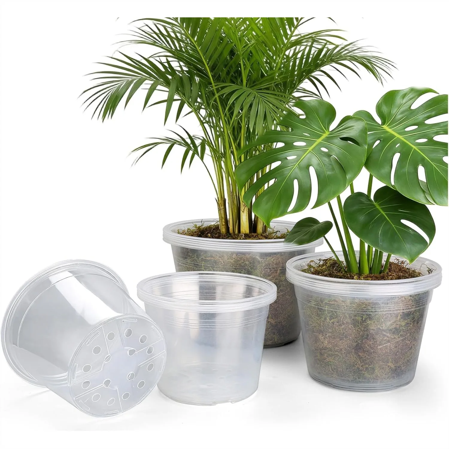 

15 Pack Clear Nursery Pots with Drainage Holes, 8/10/12 Inch Plastic Plant Pots for Seedlings, Indoor Outdoor Gardening Liners