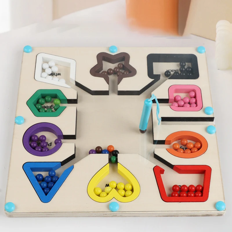 Regenboog Houten Kraal Knippen Spel Kleur Sorteren Baby Montessori Educatief Wiskunde Speelgoed Cadeau Fijne Motoriek voor Kinderen