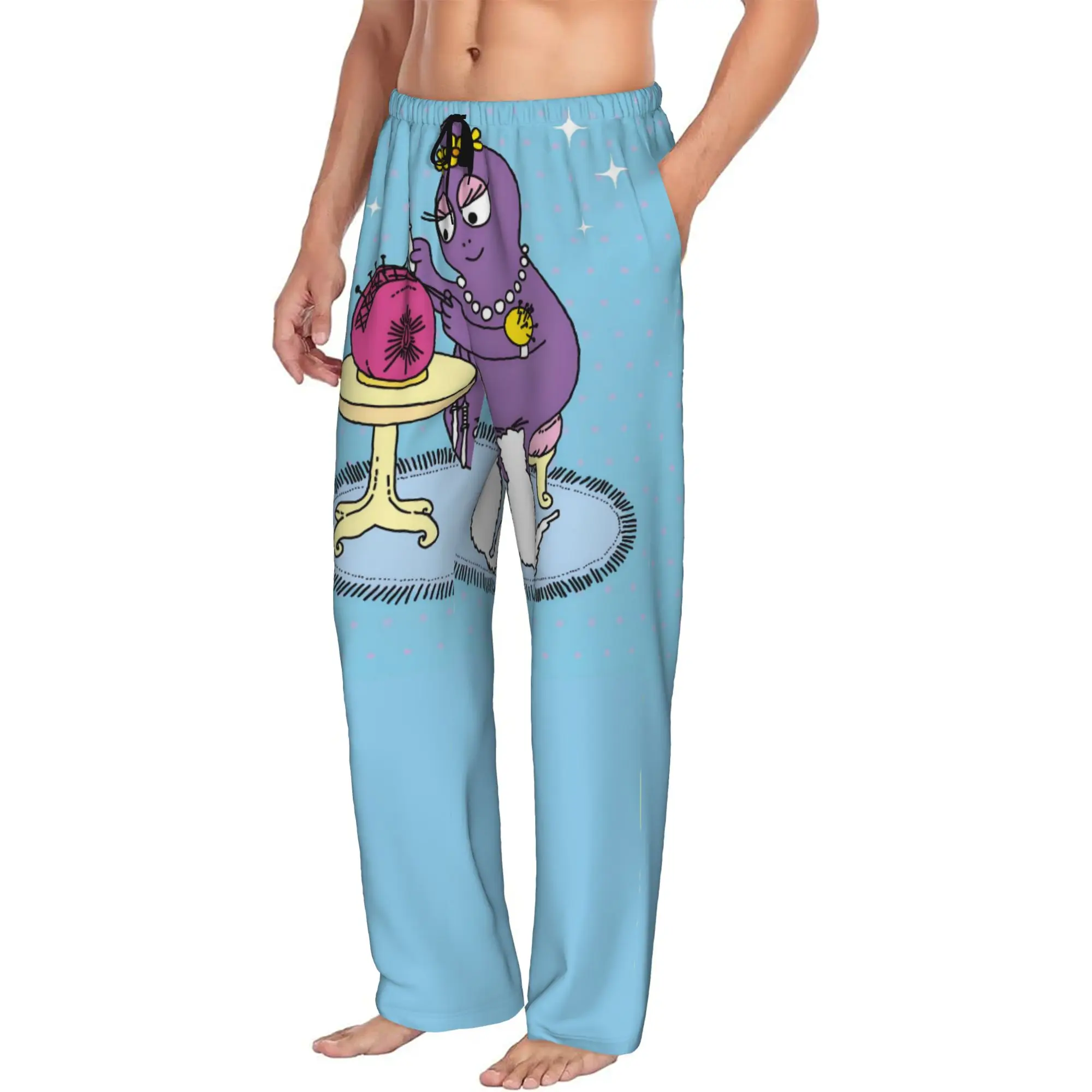 Custom Print Funny Cartoon Barbapapa Wallpaper Pajama Pants Men  Sleep Sleepwear Bottoms with Pockets