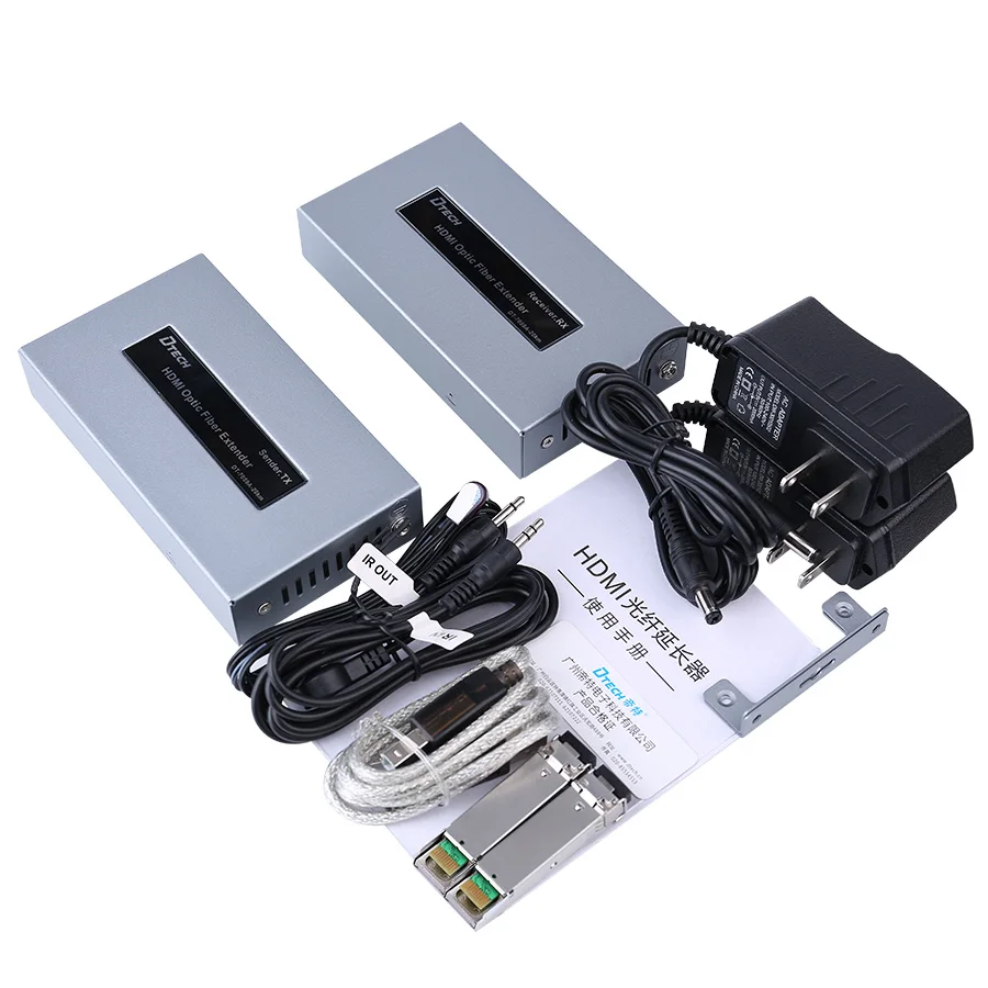 Dtech RS232 Ir Control Audio Video Zender Ontvanger 20Km 4K Hdmi Fiber Extender
