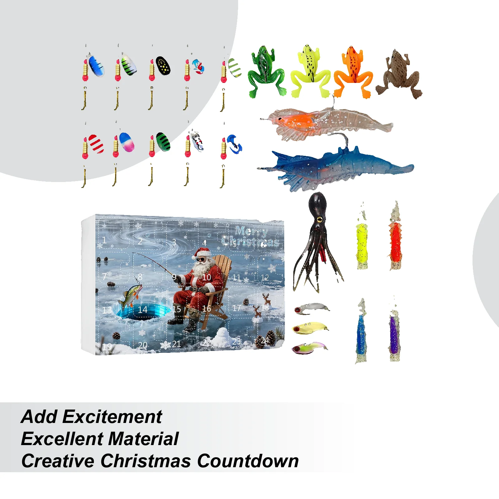

Рыболовная приманка, рождественский календарь обратного отсчета, 24-дневный адвент, рождественская рыболовная приманка, комплект снастей для папы, парня, подростков, мужчин, рыбаков
