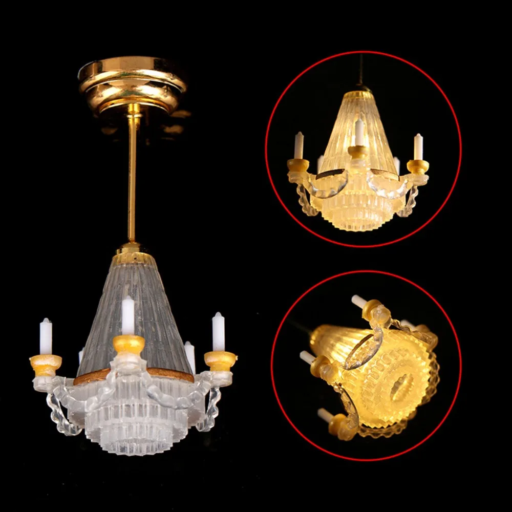 

New 1:12 Dollhouse Colored Glass Lamp Mini DIY Ceiling Lamp Chandelier 10 Styles Home Table Lamp Model Doll House Accessories