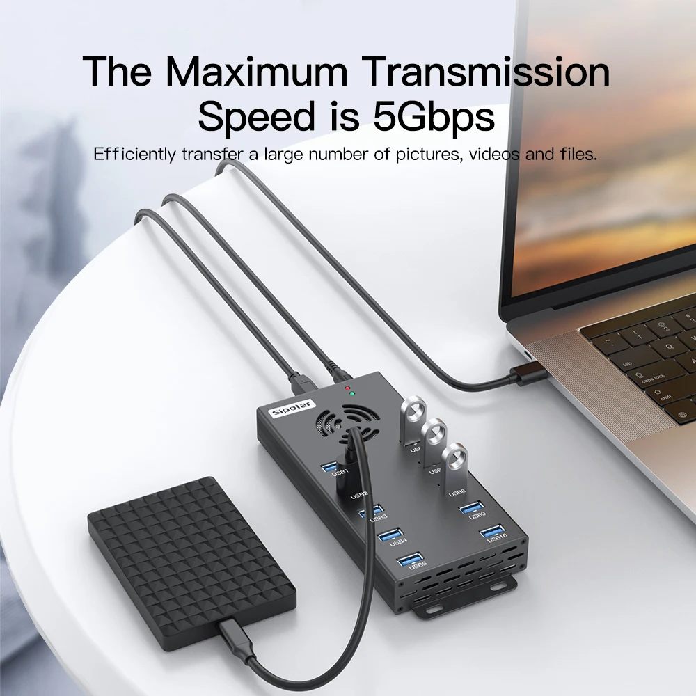 Sipolar A423 Stock Wholesale 10 Ports Usb 12v 10a Industrial Splitter Hub for Tablet and Mobile - view 2