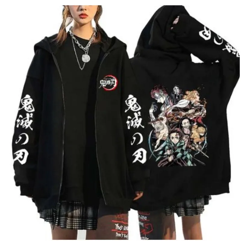 

Anime Demon Slayers Zipper Hooded Jacket Men Women Oversized Pullover Sweatshirt Casual Streetwear Autumn Winter Fashion Unisex