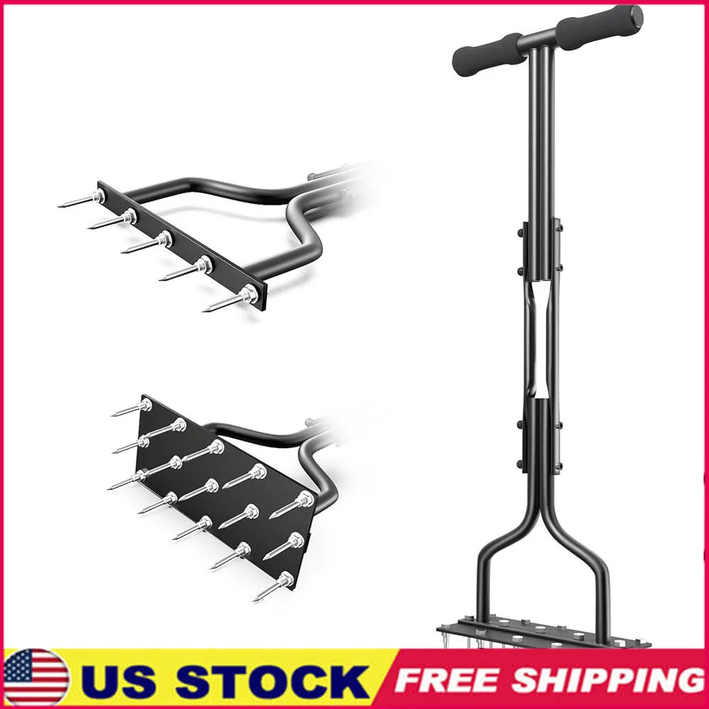 

Manual Lawn Aerator Tool with 15 Solid Steel Spikes Soil Aeration Grass Care Easy Assembly Durable Garden Equipment