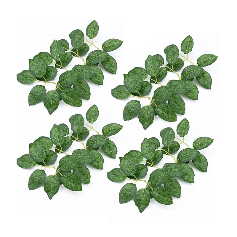 Hojas verdes de seda para flores artificiales, decoración del hogar, regalo artesanal, coronas de boda, accesorios para festivales de novia, plantas falsas para sala de estar