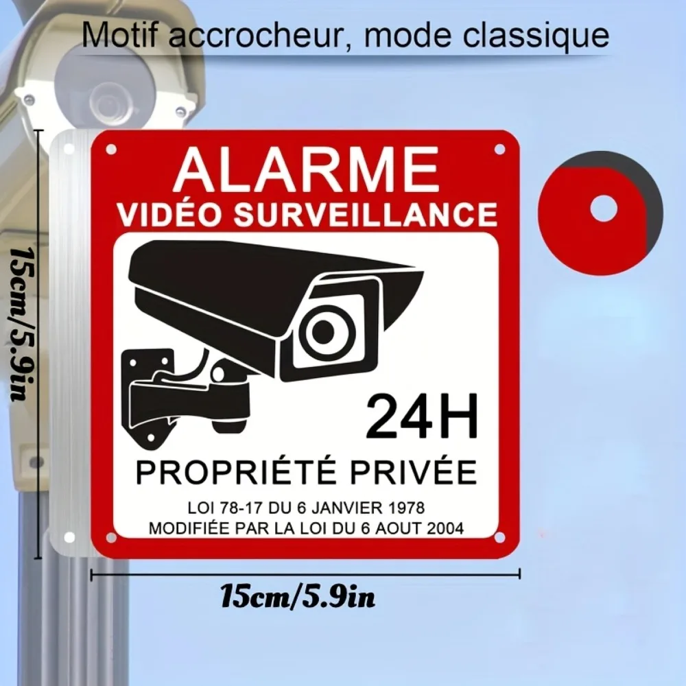French Warning Sign Aluminum Video Surveillance Sign Private Property Self Adhesive Pre Drilled Sturdy