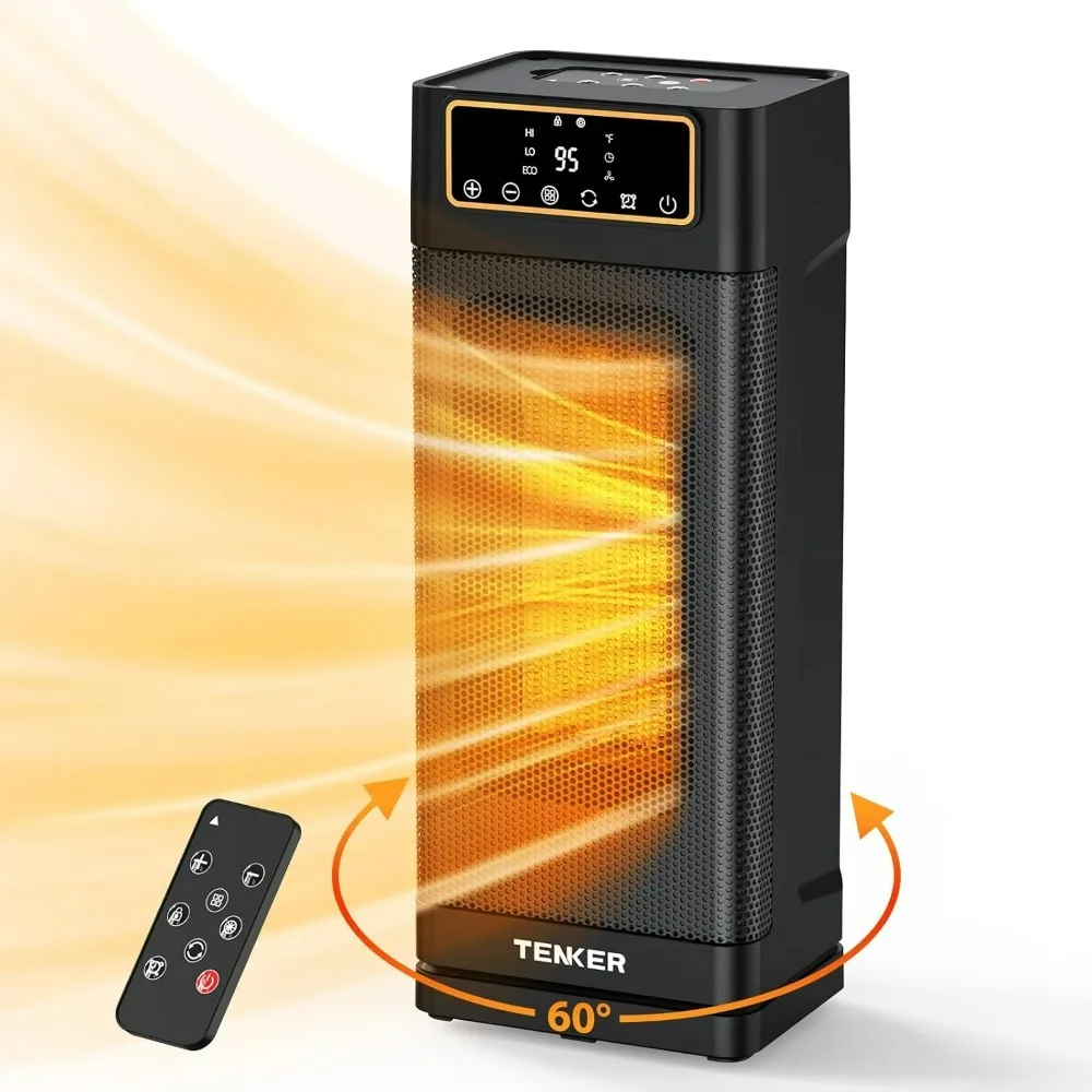 1500W Portable Electric Heaters with Remote, Thermostat, Digital Display, 60°Oscillation, 1-12H Timer, Eco Mode and Fan Mode