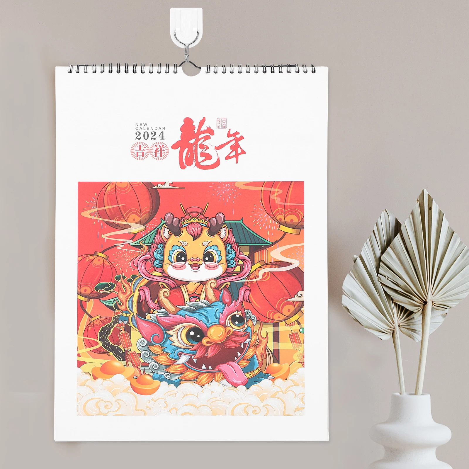 

2024 Hanging Auspicious Dragon Year Calendar Wall Paper Chinese Lunar Decorative Delicate Office