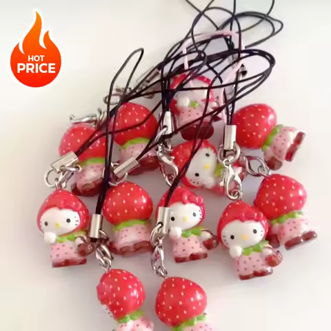 New lovable Strawberry Holle Kitty Mobile Phone Pendant Lovely Funny DIY Backpack Pendant Keychains Decoration Birthday Gift