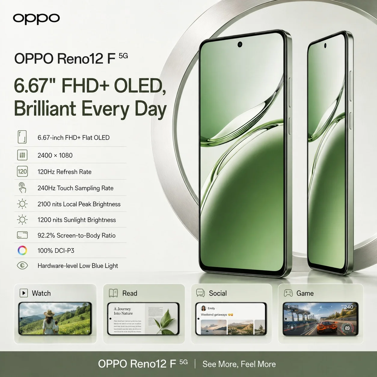 OPPO Reno12 F 5G Phone 12GB+512GB, Dimensity 6300, 120Hz OLED Screen, 50MP AI Triple Camera, 5000mAh, 45W SUPERVOOC, NFC view 4