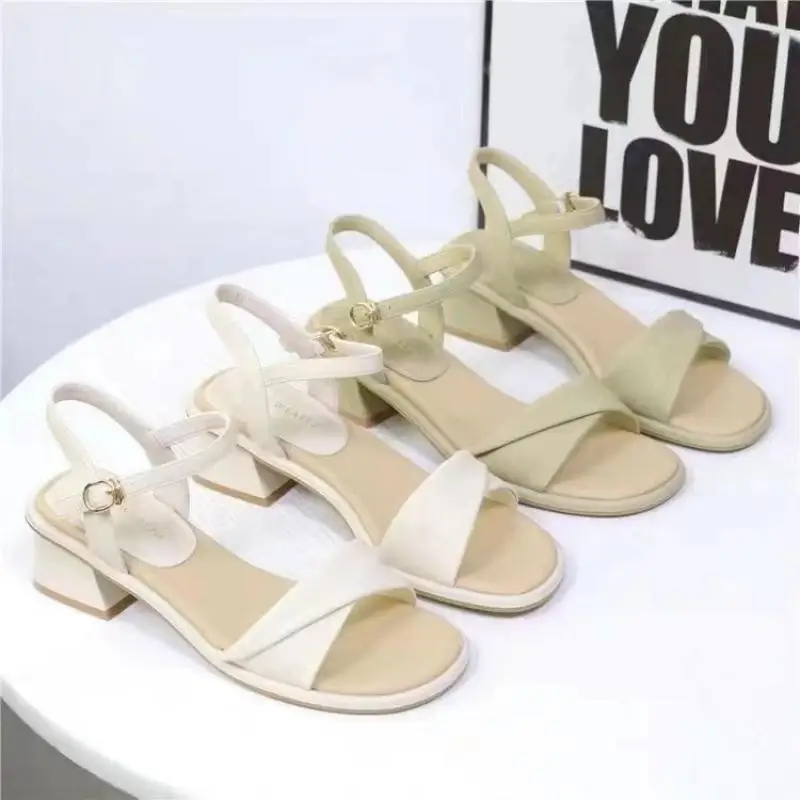 Fashion Buckle Sandals Women's 2024 Summer New Elegant Princess Kawaii Feminine Style Thick Mid Heel Women's Shoes