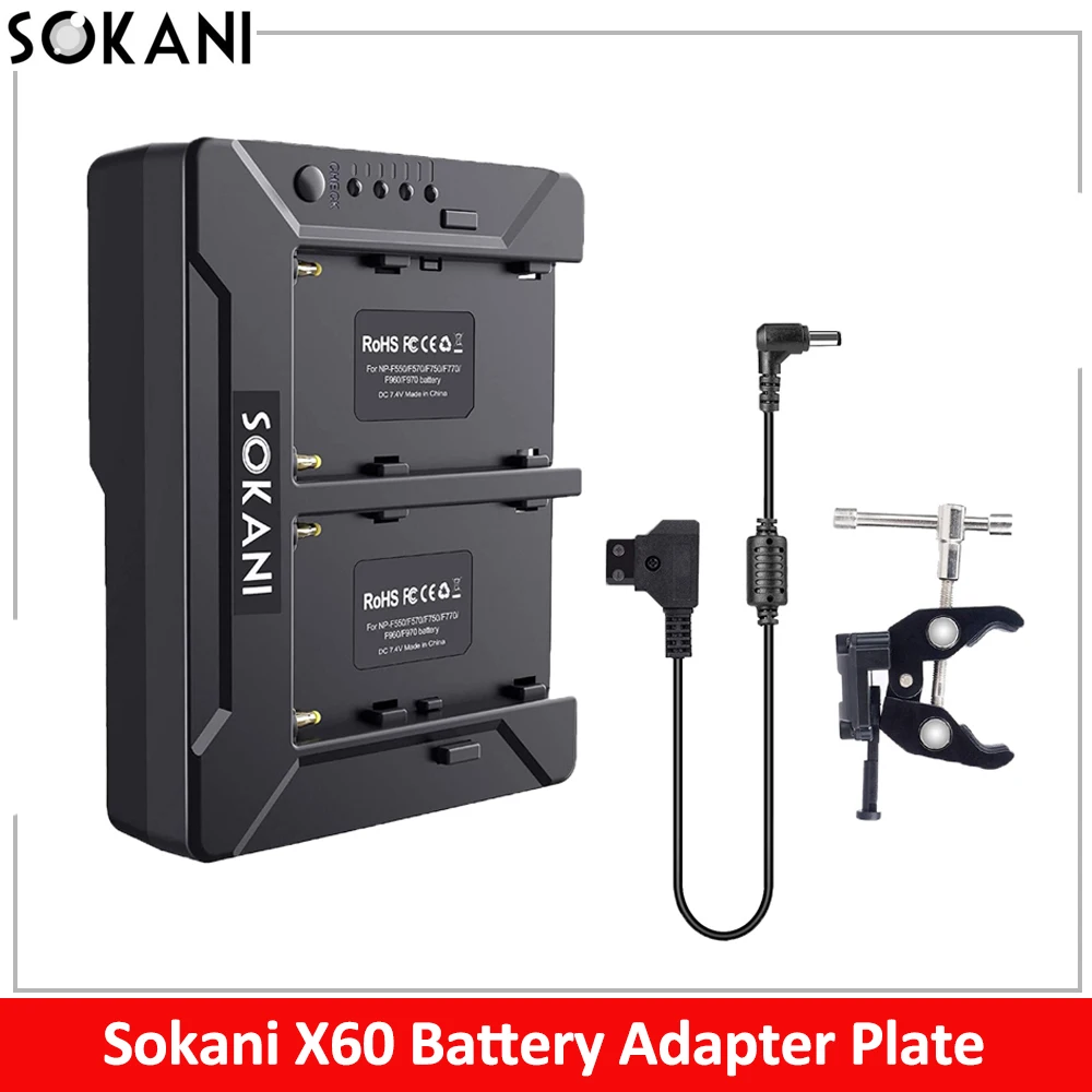 Sokani X60 Battery Adapter Plate D-tap Output for Sony NP- F750 F970 Special design for Sokani X60 Mini X60 RGB LED Video Light