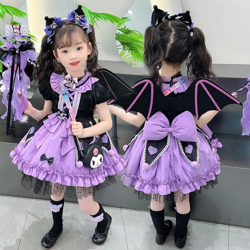 

2024 Косплей Sanrio Kuromi Lolita платье принцессы Детский костюм на день рождения летняя Пышная юбка с бантом костюм для девочек подарок