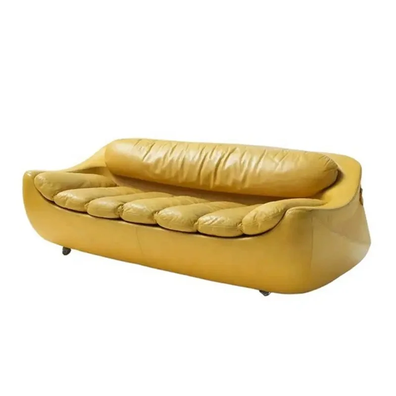 

Vintage sofa designer living room villa oil wax leather special-shaped straight leather