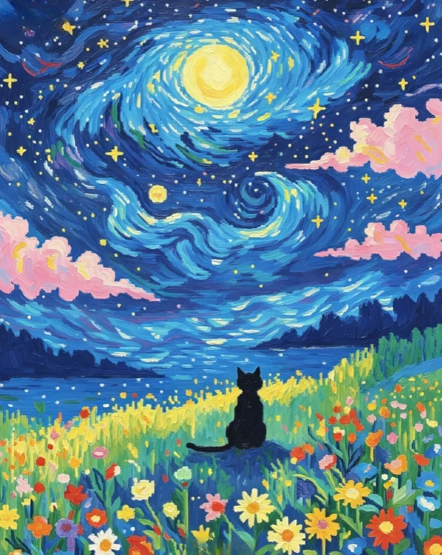 Style Starry Night Black Cat Silhouette Jigsaw Puzzles 500/1000/1200/2000 PCS Modern Wall Decor for Room Bedroom Perfect Gift