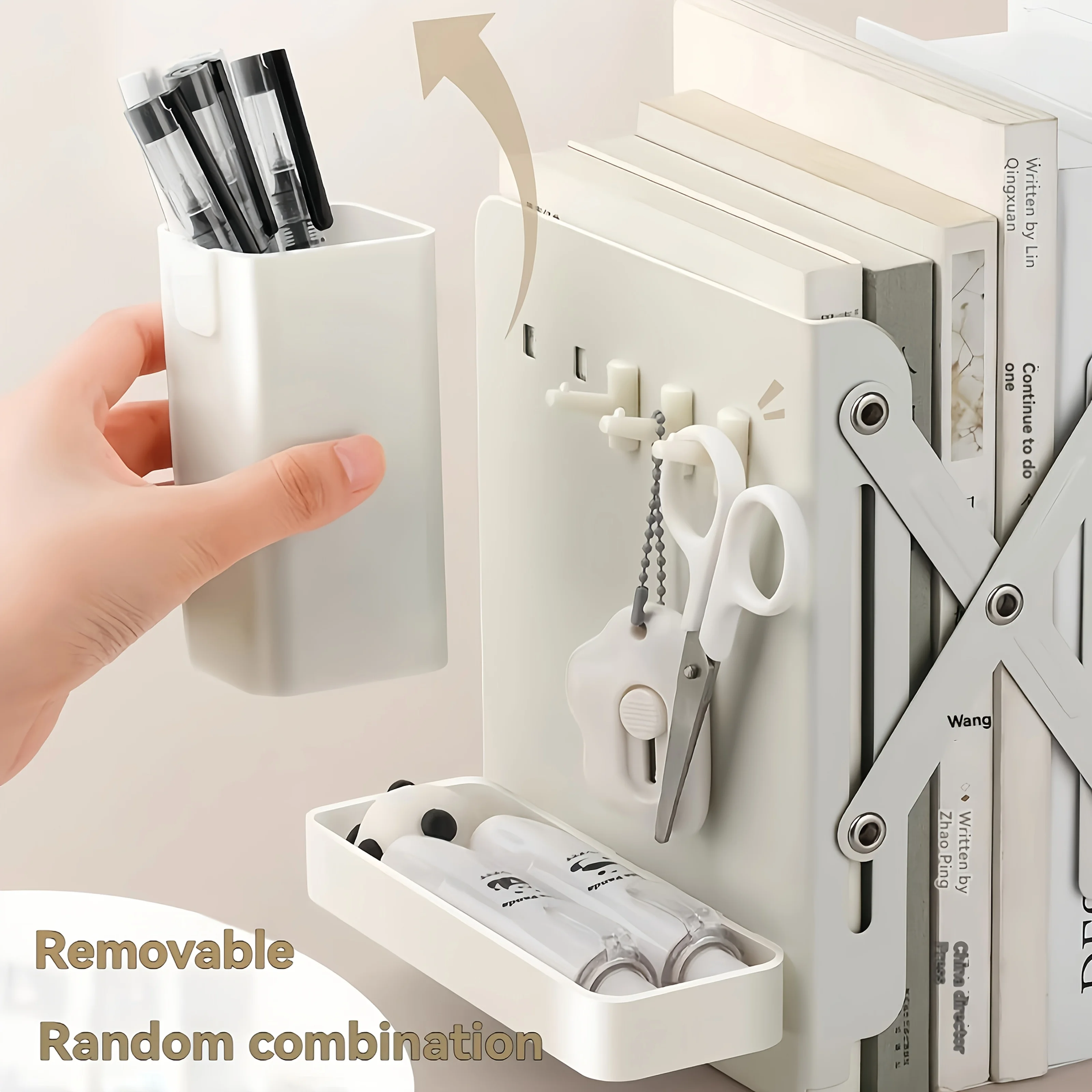 A Set of Sturdy And Versatile Retractable Bookends with Pen Holder Hooks And Storage Boxes, 6pcs Foldable Space-Saving Desktop