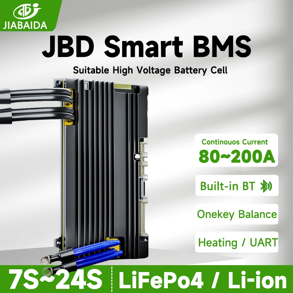 JIABAIDA Smart BMS High Voltage Battery Management System 7S-24S 8S 10S 12S 13S 16S 20S 80A 100A 120A 200A JBD BMS BT Balance