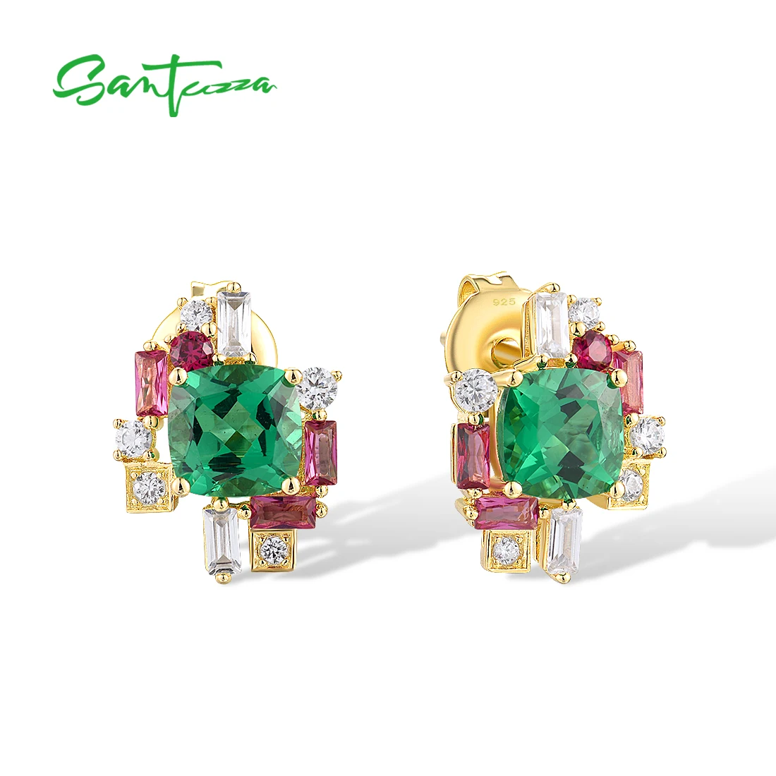 

SANTUZZA Real 925 Sterling Silver Stud Earrings For Women Sparkling Colorful Gem Stones Lovely Starry Pary Gifts Fine Jewelry