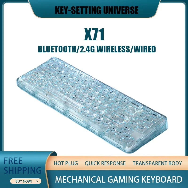 Key-Setting Universe X71 Mechanical Keyboard Three-Mode Connection Transparent Body Rgb Hot Plug Quick Trigger Gaming Keyboard