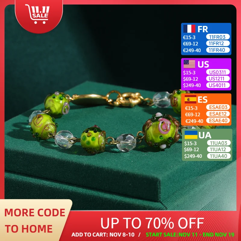 

Summer Green Glass Beaded Pearl Bracelets For Woman Beach Accessories Jewelry Floral Print Charm Mothers Day Gift Trends 2025