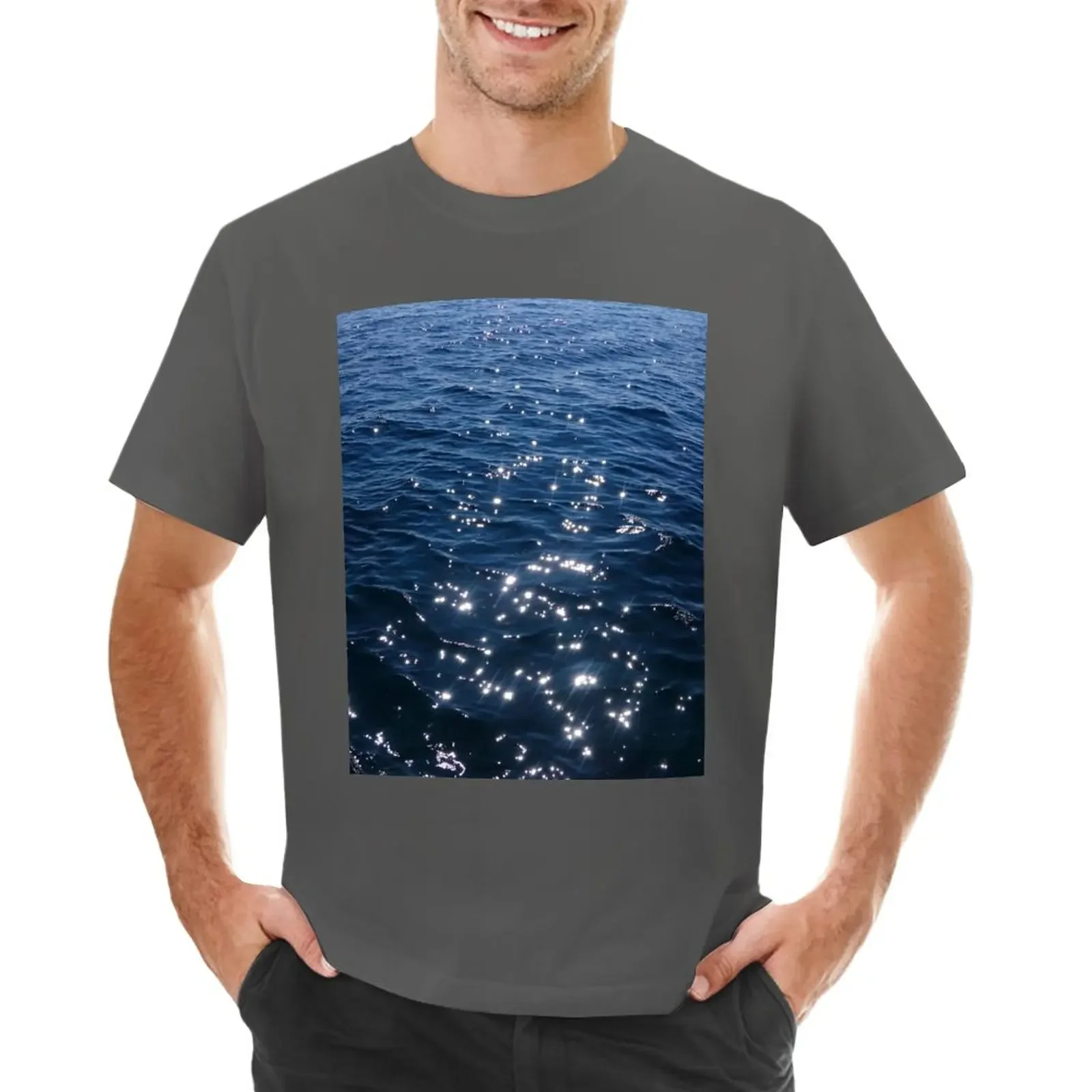 Sparkly Deep Blue Sea Waves T-Shirt tops cute tops heavyweight t shirts for men