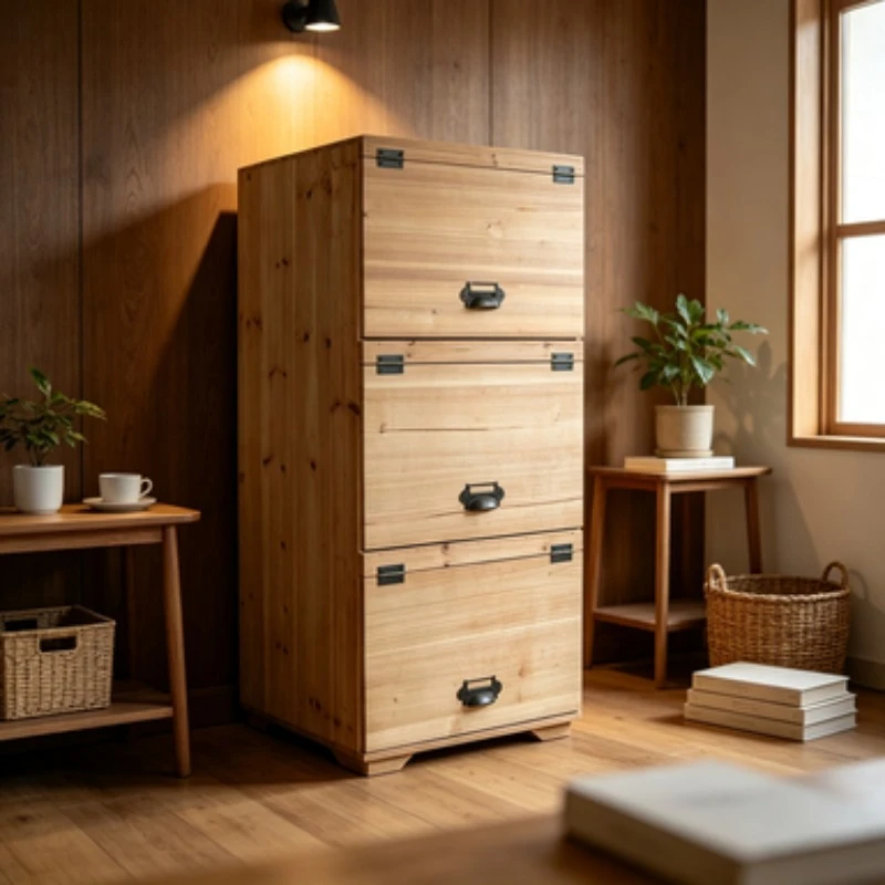 Retro Minimalist Chest Drawer Nordic Solid Wood Storage Cabinet Living Room Sideboard Multi-function Dining Display Organizer