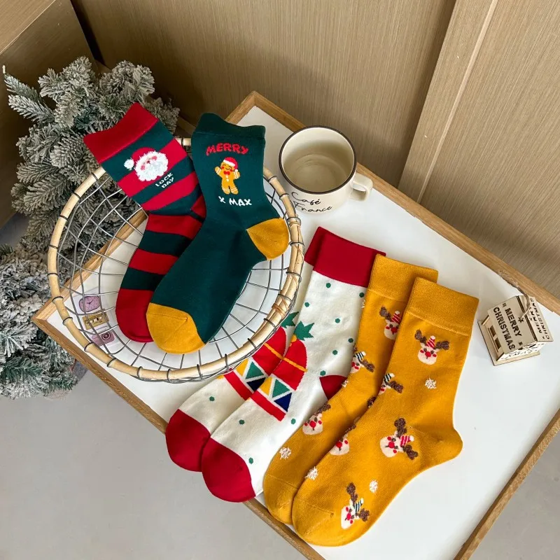 Women Christmas Socks Funny Cute Holiday Socks Novelty Xmas Crew Socks Santa Claus Deer Christmas Gifts Mens Dress Indoor Socks