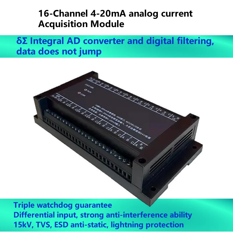 16-Channel Analog Current Acquisition Module 4-20mA Supports Two-Wire Transmitter Input Channel To Provide 24V