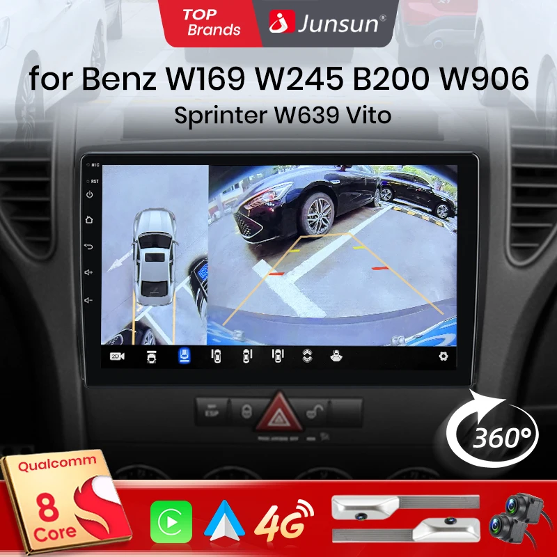Junsun Qualcomm 8-Core 360 Camera Android Auto Car Radio for Mercedes Benz W169 W245 B200 W906 Sprinter W639 Vito