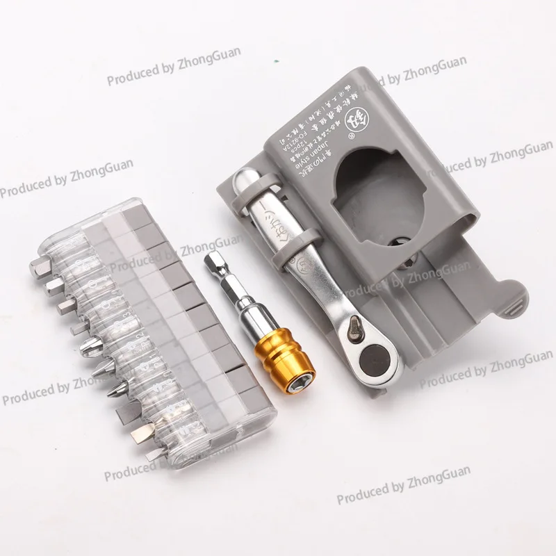 Tool Screwdriver Set 10 Bits Short Handle 90 Degree Right Angle Positive and Negative Ratchet Wrench Combination FO-9212A