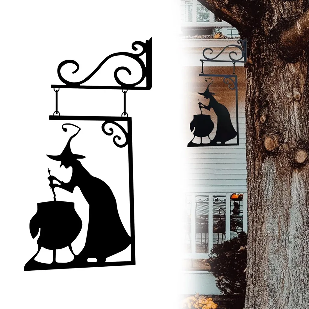 Halloween Decor Witches Cauldron Silhouette Corrosion Resistance Garden Corner Sign Deformation Resistance for Garden Patio Door