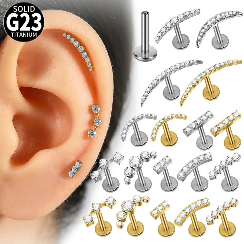 1pc Titanium Extra Long Bar Labret Lip Stud Multi Round White CZ Internally Threaded Cartilage Helix Tragus Piercing Ear Jewelr