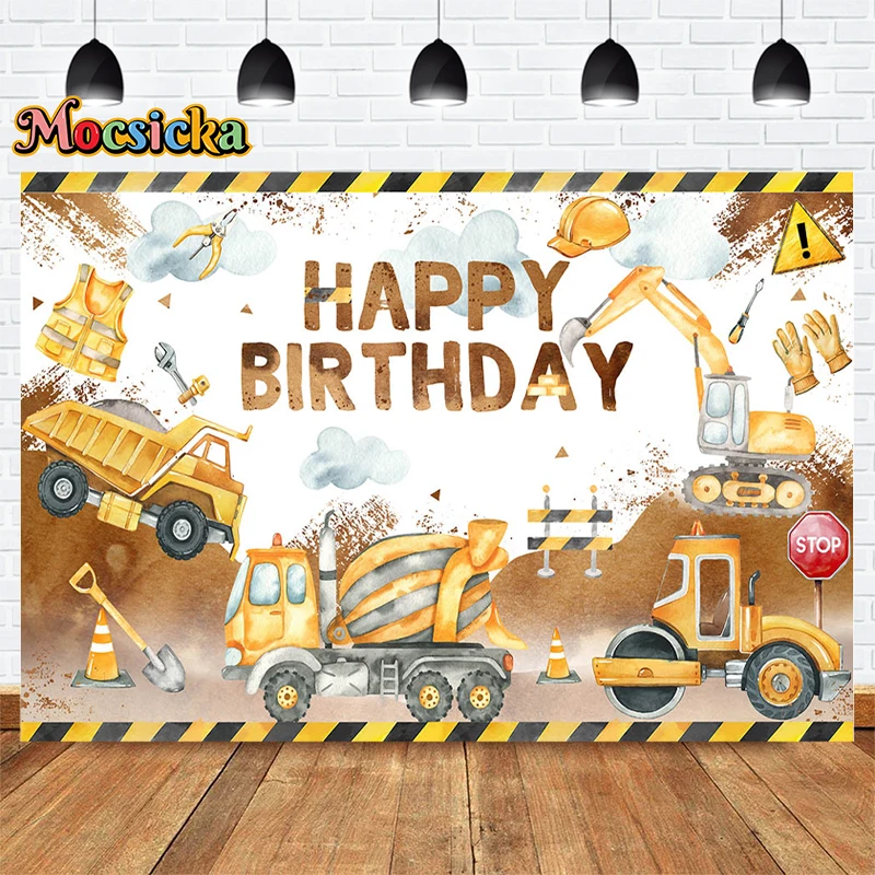 Mocsicka Boys Happy Birthday Party Photography Backdrop Cake Smash Background Vehicle Clay Kids Portrait Portrait Banner Studio