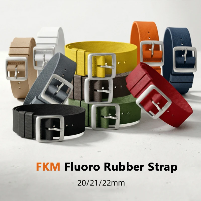 Fluoro Rubber Strap 20mm 21mm 22mm One Piece FKM Military Men Sport Watch Band for Seiko Omega Rolex Diving Universal Bracelet