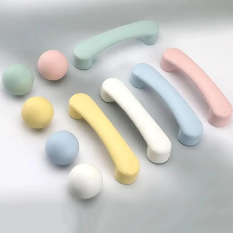 Nordic Style Ceramic Children Room Cabinet Handles Macaron Colorful Round Drawer Knobs And Pulls Children's Furniture Handles