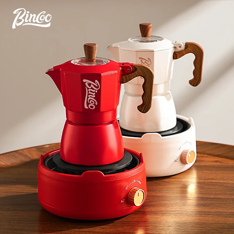 Bincoo-Juego de cafetera Moka roja para el hogar, cafetera casera concentrada, pequeña, extracción de café