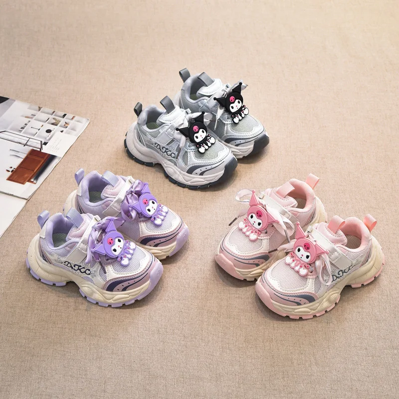 

Kids'Casual Shoes Sneakers Cartoon Kuromi Mesh PU Leather For Girls Anti-slip Breathable Thick Bottom Pink Silver Shoes Size 28-