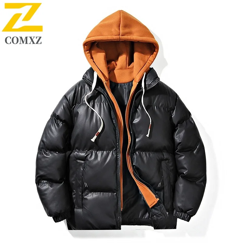 

COMXZ 2025 Мужская искусственная хлопковая куртка из двух предметов с капюшоном, зимняя толстая теплая облегающая короткая модная пуховая легкая куртка