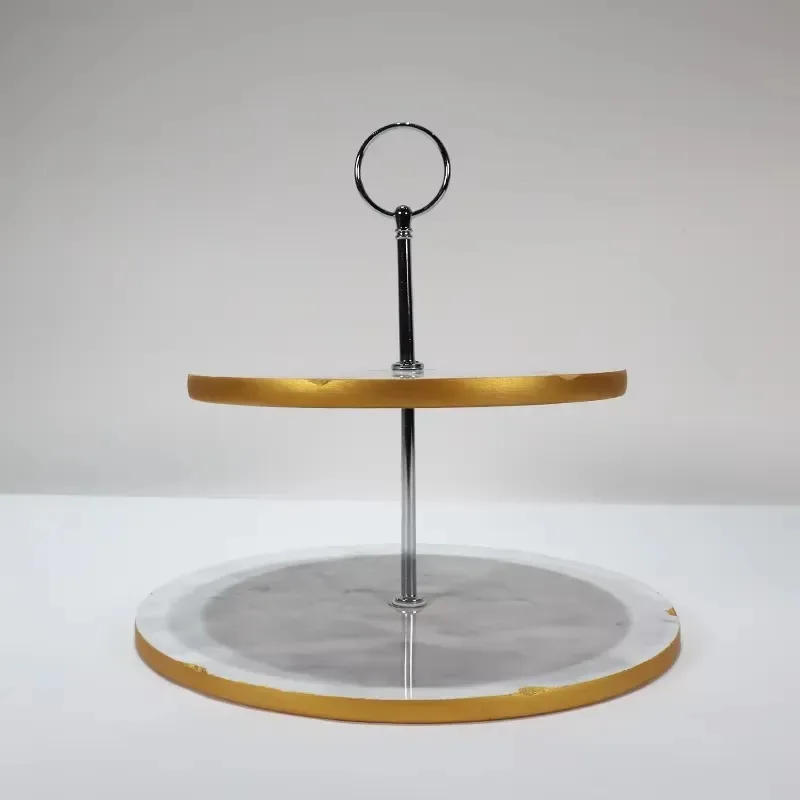 Modern Art Deco Luxury White Round Two Tier Cake Stand Natural Stone Marble Base Gold Finish for Wedding Party Dessert