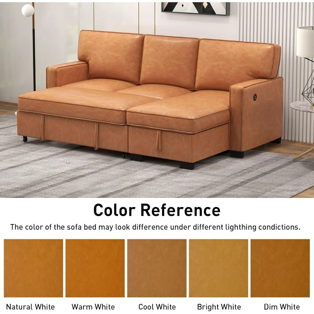 أريكة نوم قابلة للتحويل 3 في 1، أريكة حديثة من الجلد الصناعي على شكل حرف L، سرير أريكة فوتون مقطعي لغرفة المعيشة، تصميم قابل للسحب لـ C