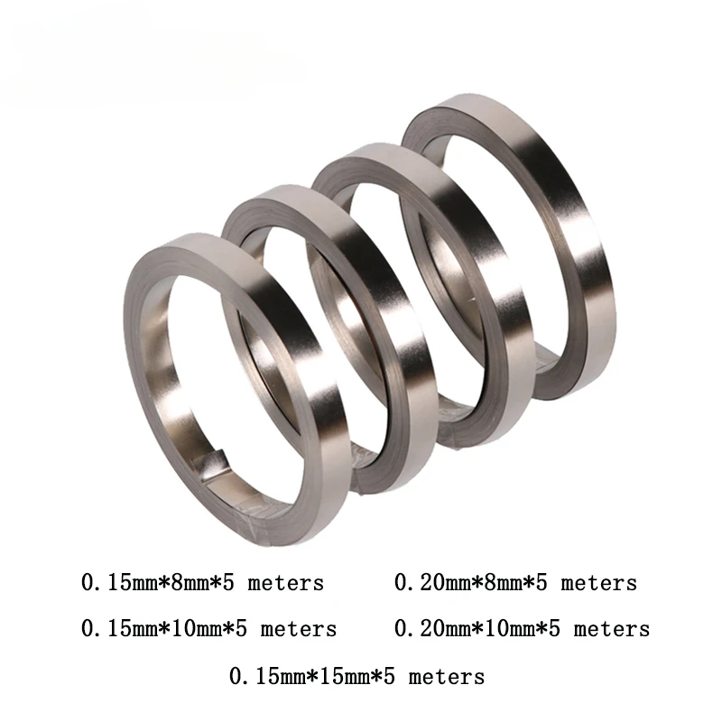 Fita de tira folheada a níquel, soldagem a ponto da bateria, compatível com máquina local, Li 18650, 5m, 8mm, 10mm, 15mm x 0,15mm, 0,2mm