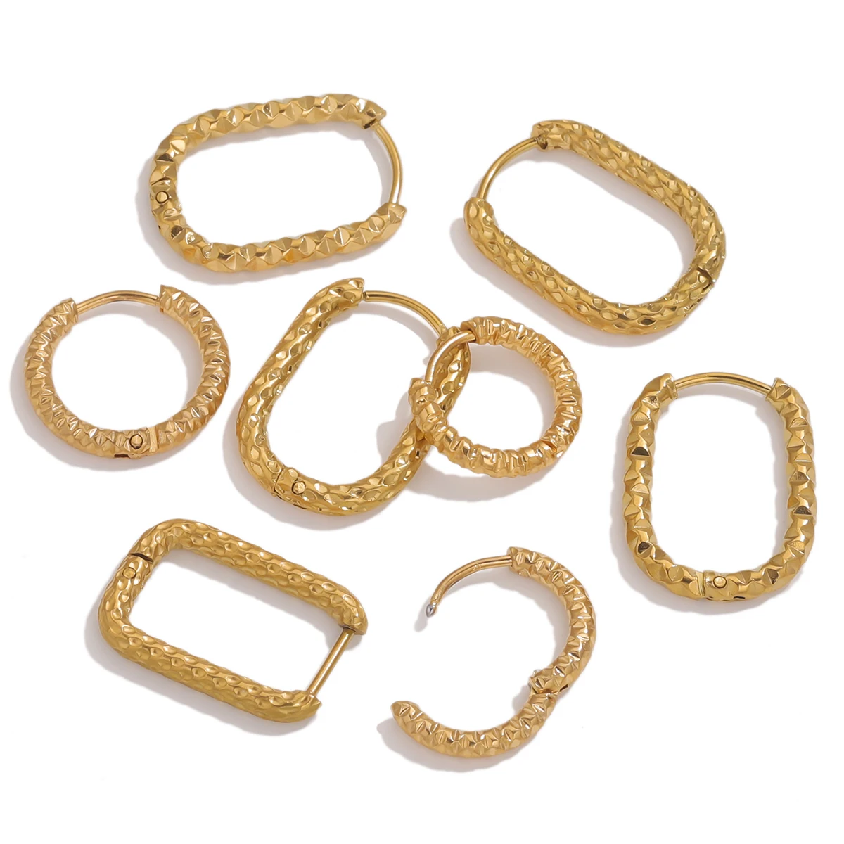 6PCS Stainless Steel Hoop Round Textured Earrings for DIY Woman 18K PVD Gold Square Charm Jewelry Making Findings Wholesale